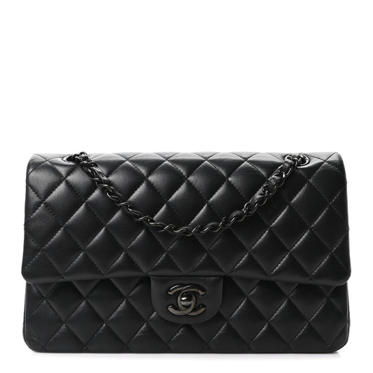 Lambskin Quilted Medium Double Flap So Black