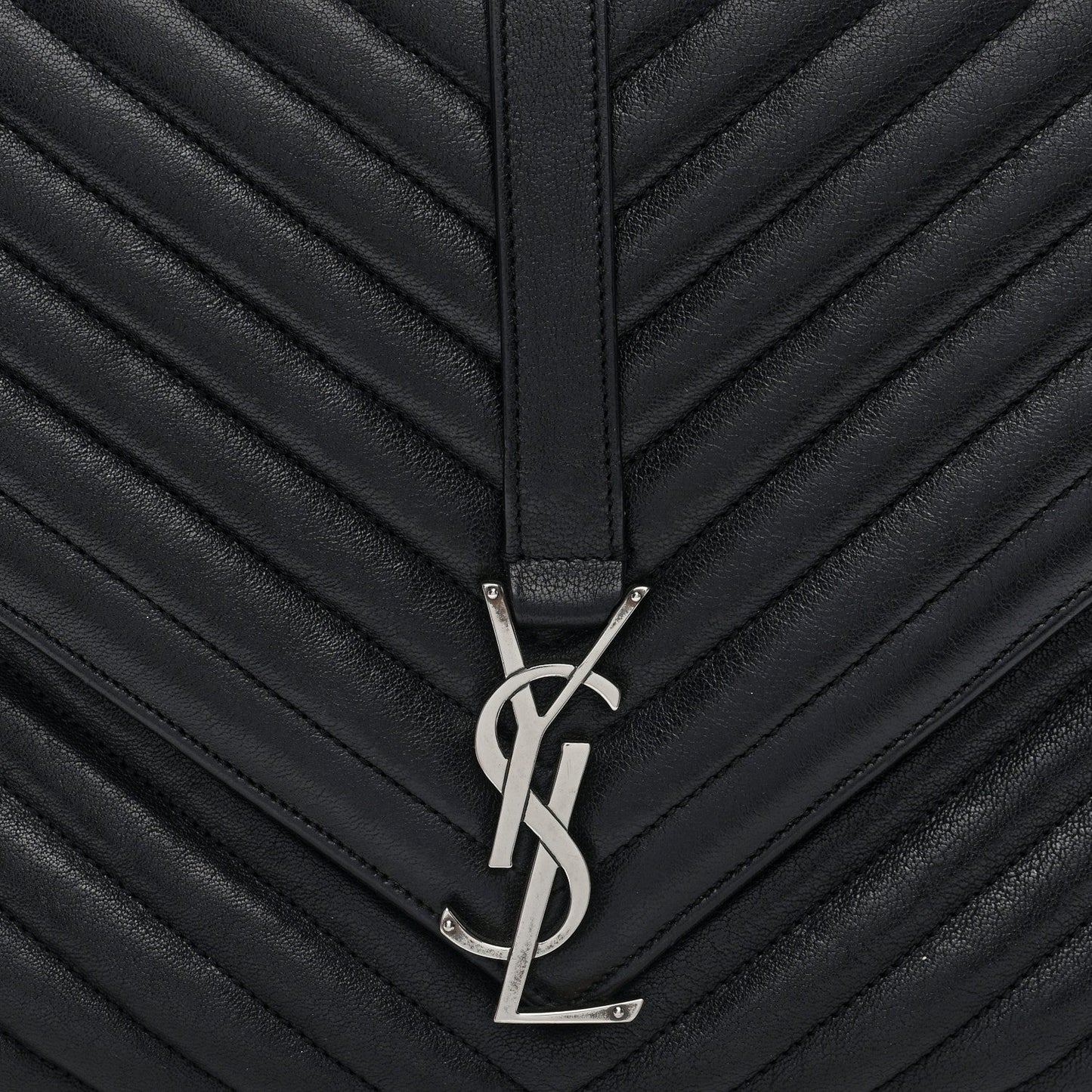 Sheepskin Matelasse Chevron Monogram Large College Satchel Black Tulip