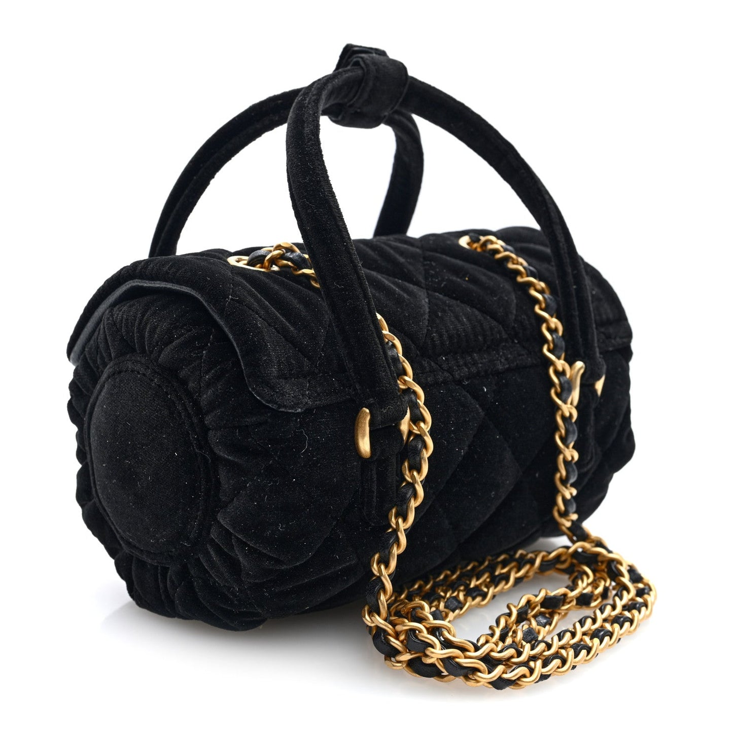 Velvet Quilted Mini Top Handle Flap Black