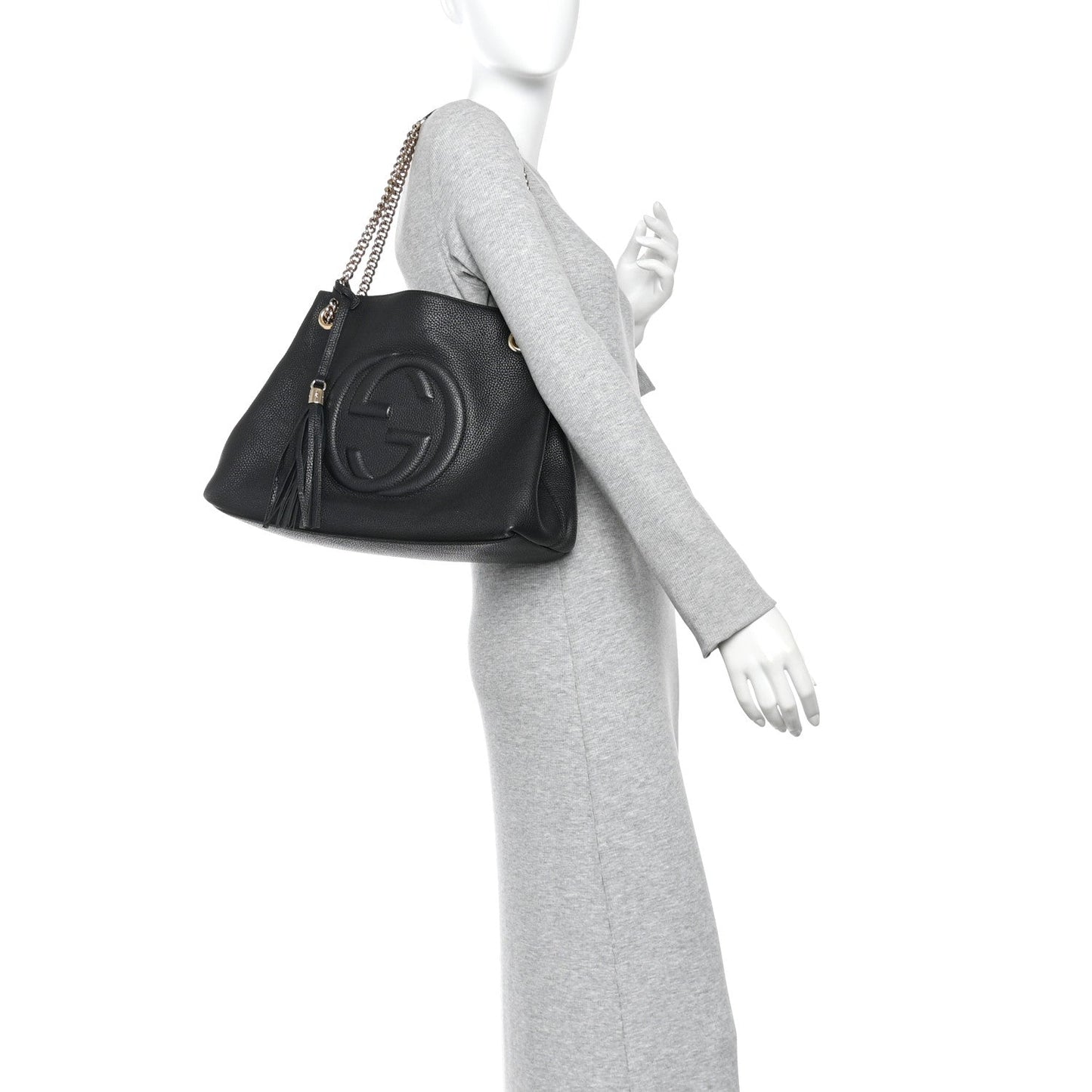 Pebbled Calfskin Medium Soho Chain Shoulder Bag Black