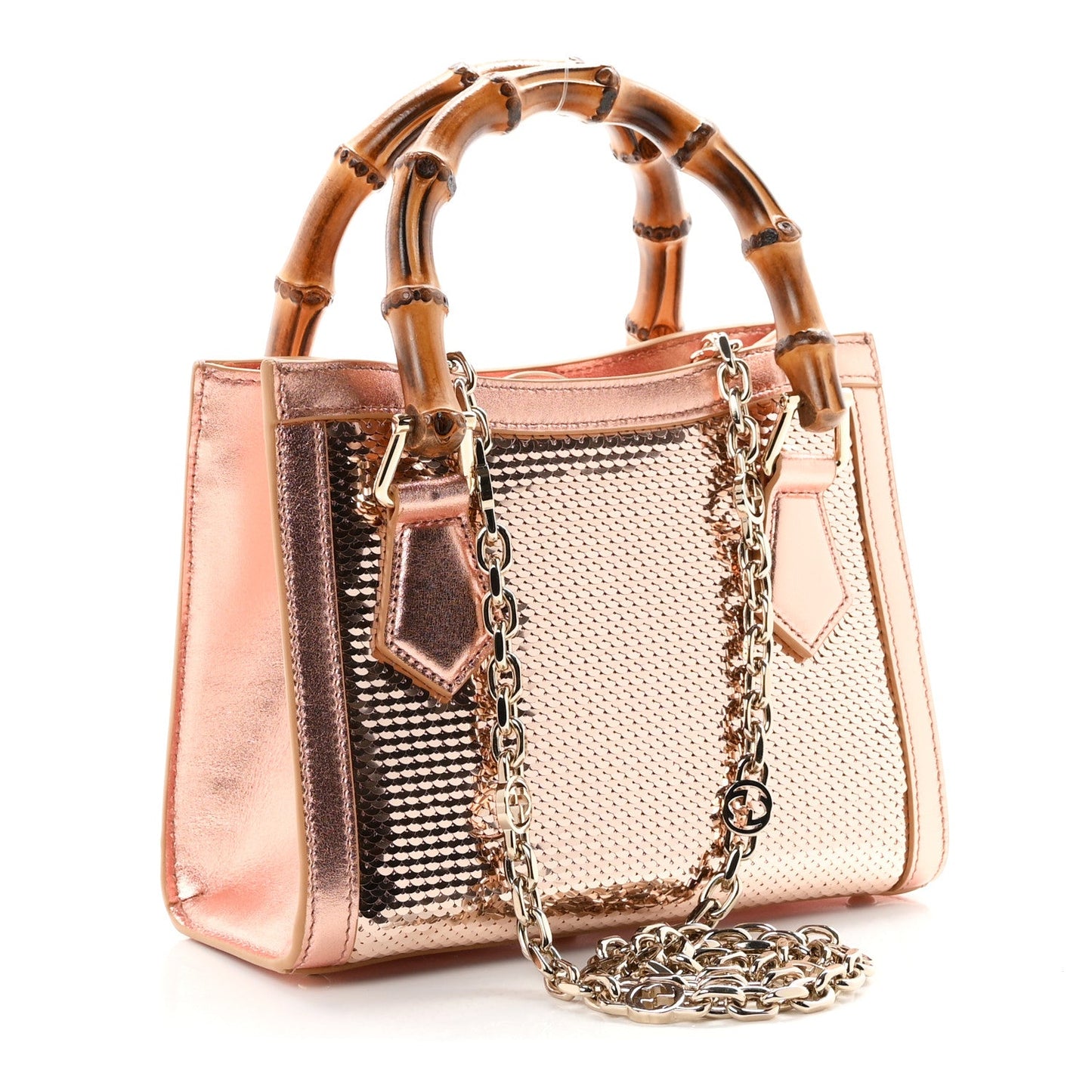 Metallic Calfskin Sequin Mini Diana Tote Bag Bronze