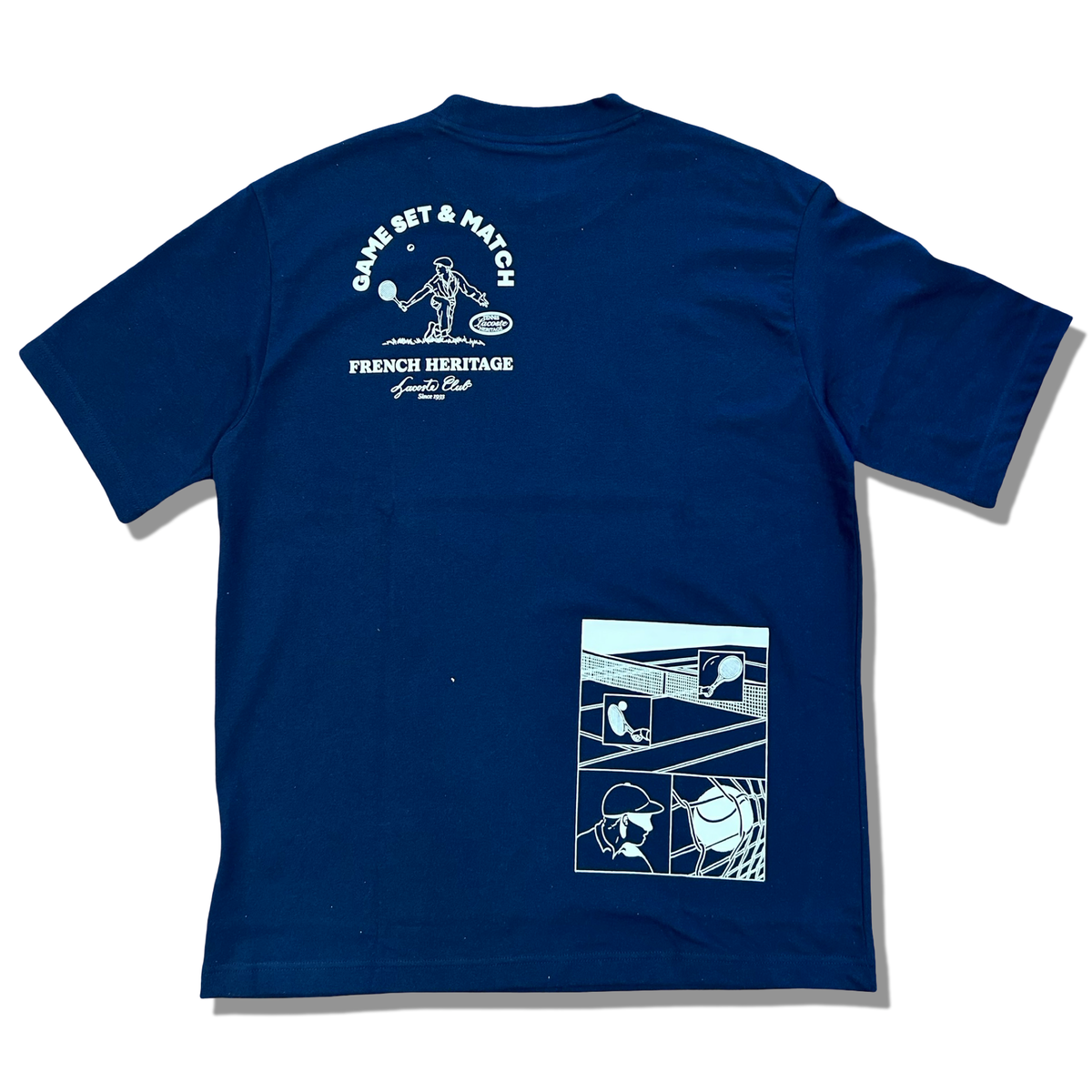 LACOSTE FRENCH HERITAGE TENNIS PRINTED CREW NECK T-SHIRT Men’s -NAVY BLUE
