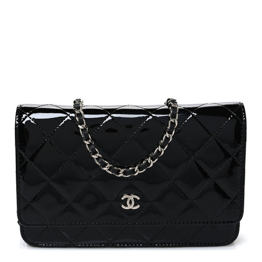 Patent Quilted Wallet On Chain WOC Black