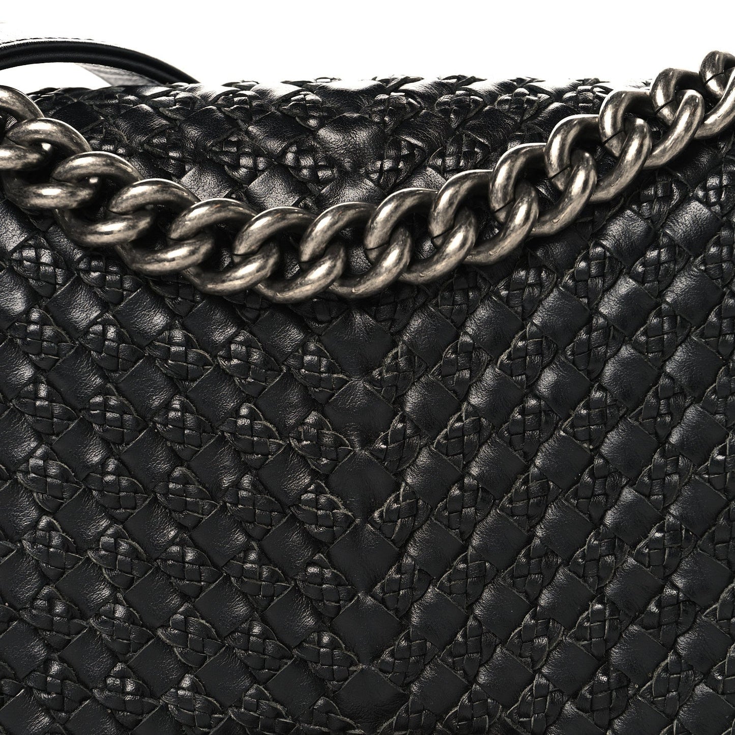 Lambskin Braided Woven Medium Boy Flap Black
