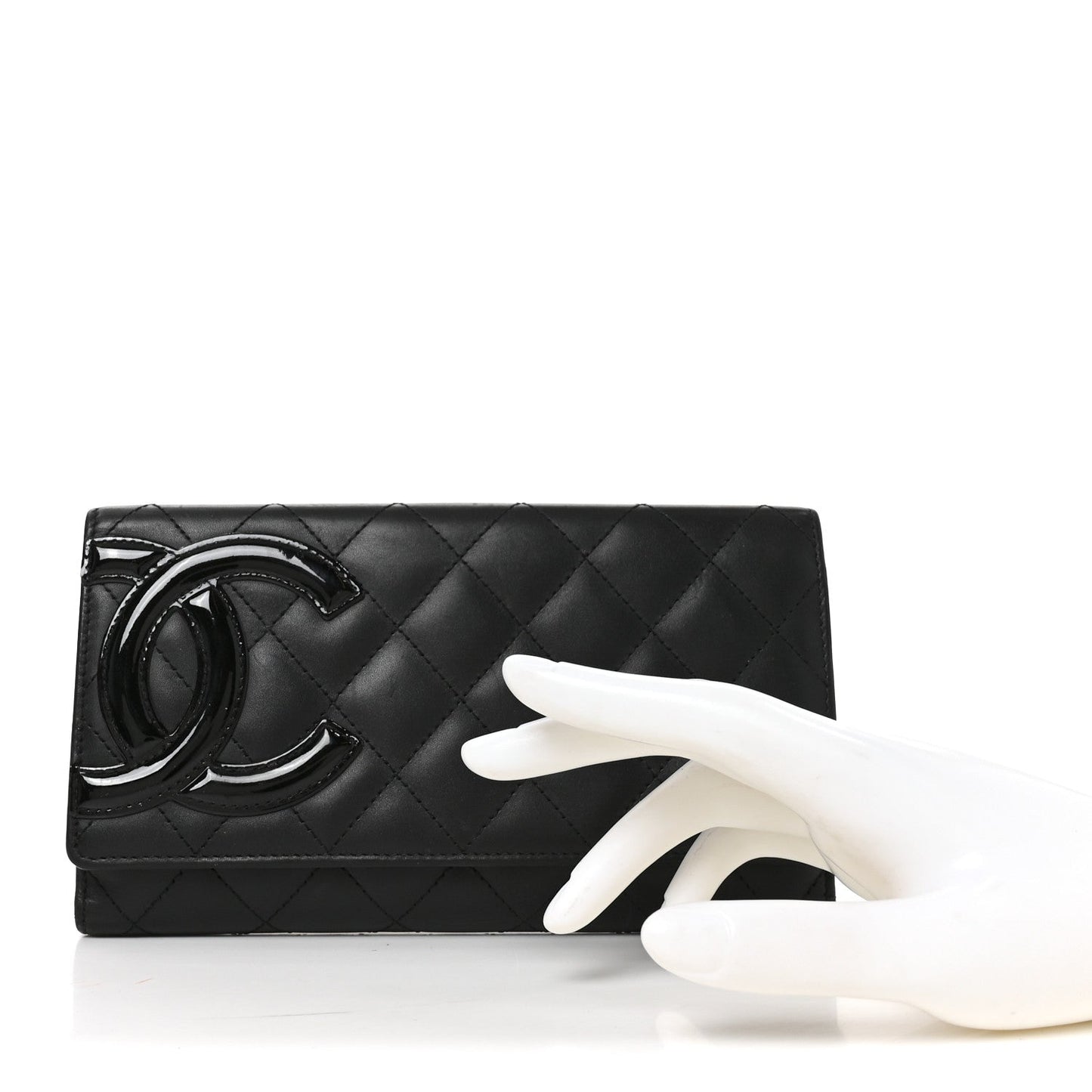 Calfskin Quilted Cambon Long Double Wallet Black