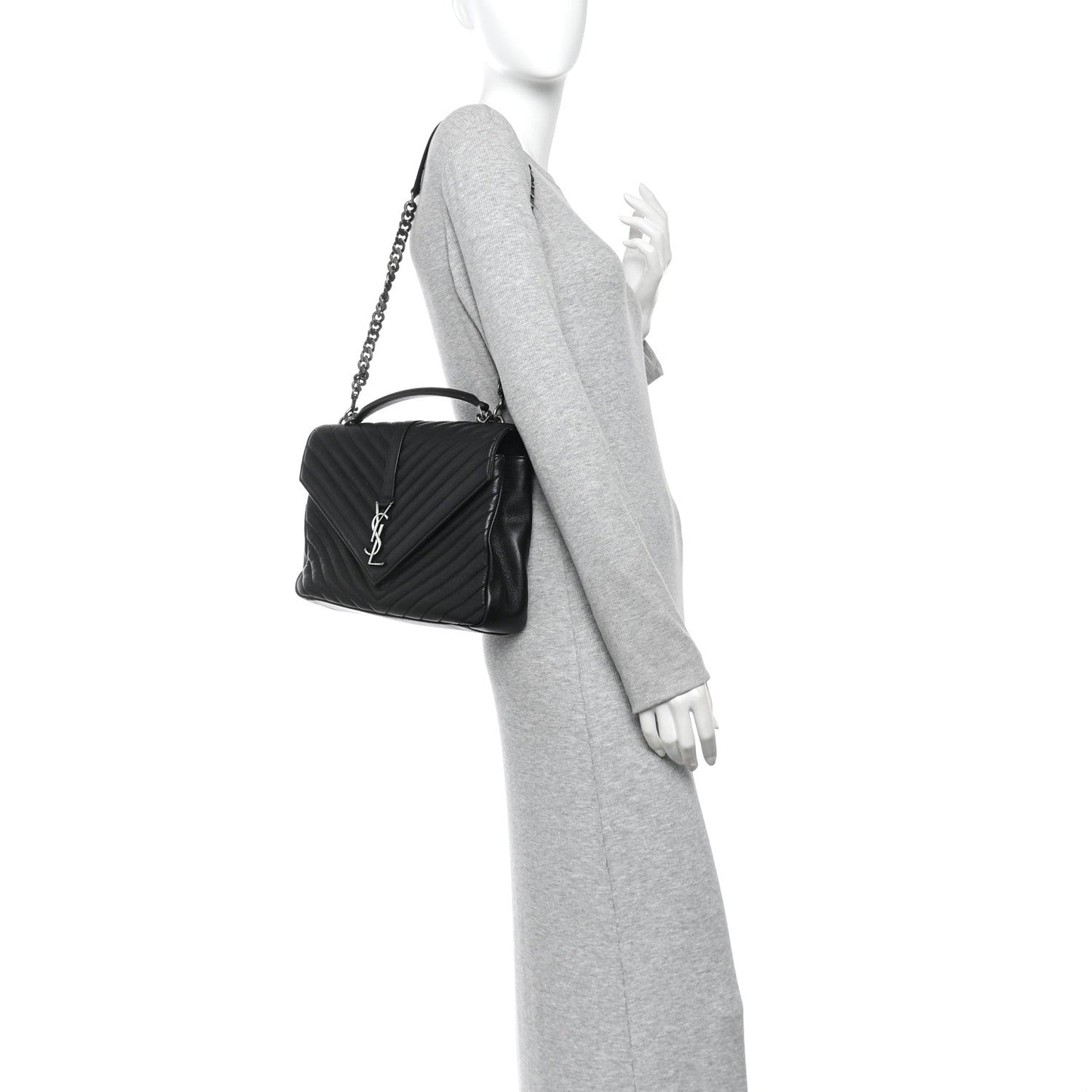 Sheepskin Matelasse Chevron Monogram Large College Satchel Black