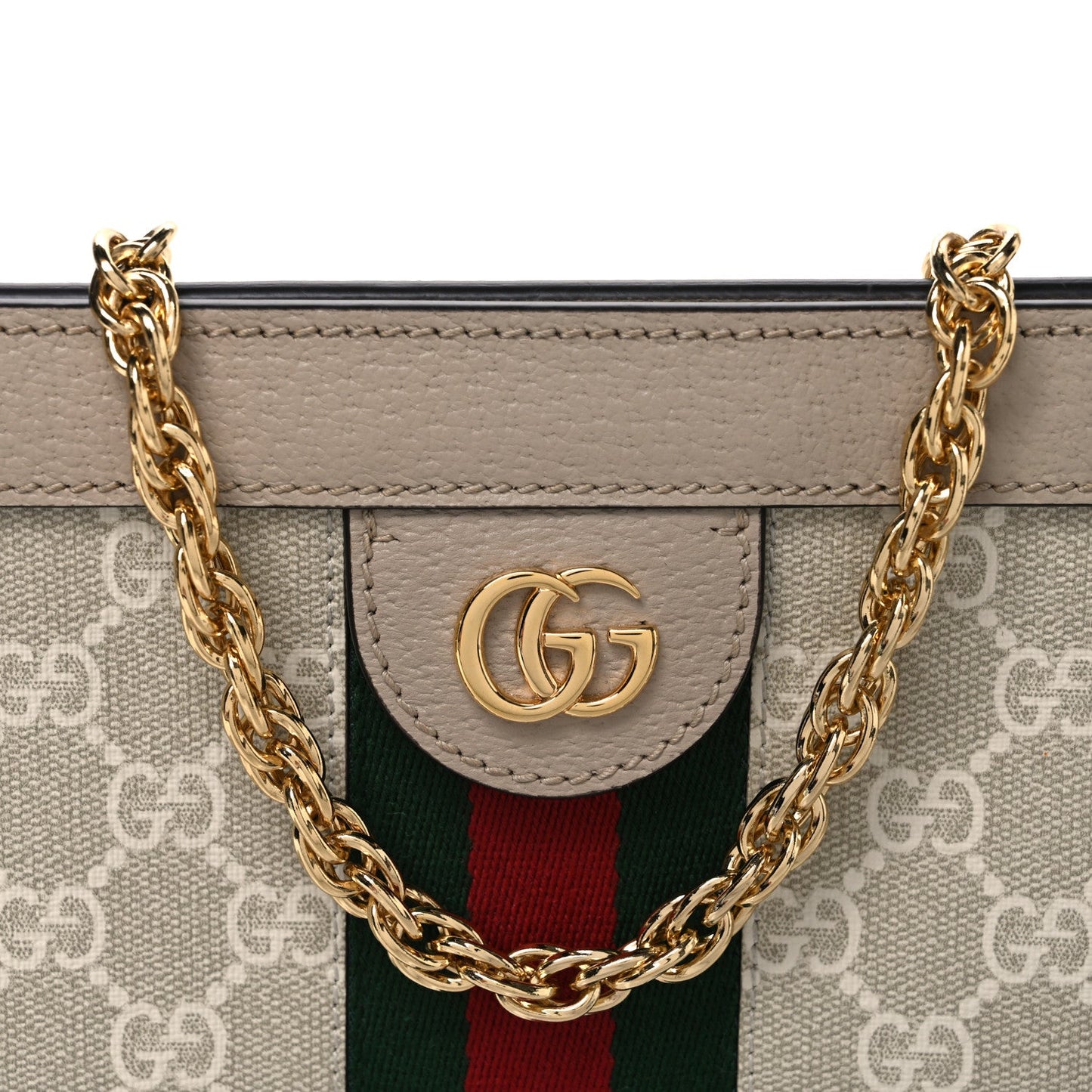 GG Supreme Monogram Textured Dollar Calfskin Web Small Ophidia Chain Shoulder Bag Beige Mystic White Oatmeal