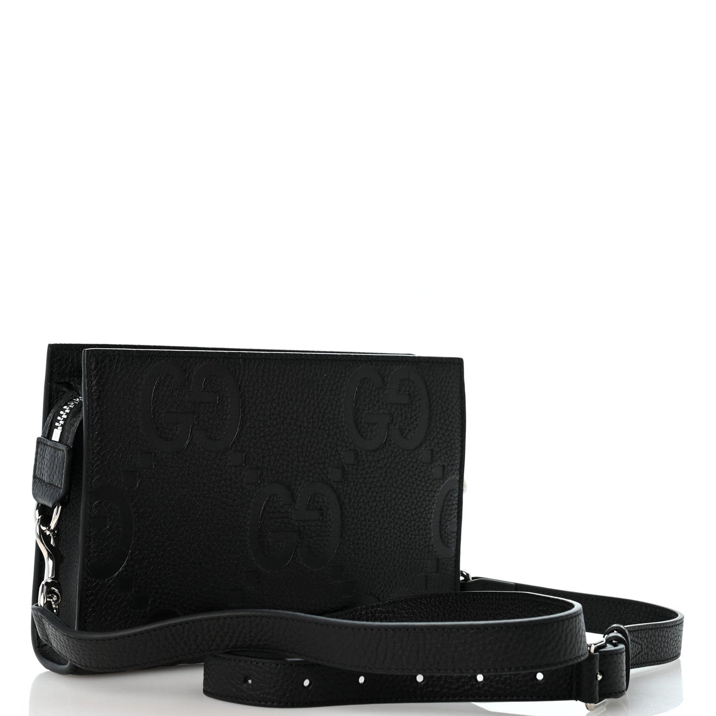 Monogram Jumbo GG Textured Dollar Calfskin Crossbody Bag Black