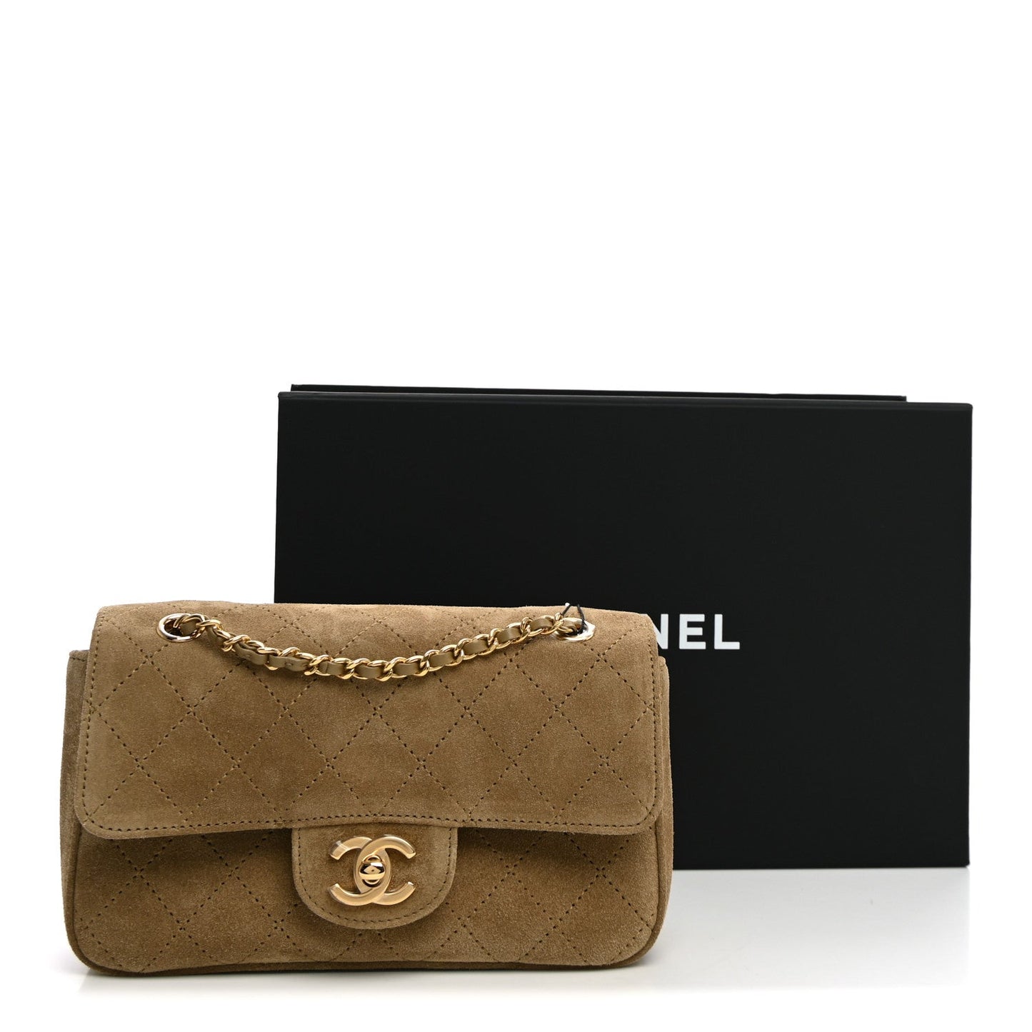Suede Calfskin Mini Souplissimo Flap Dark Beige