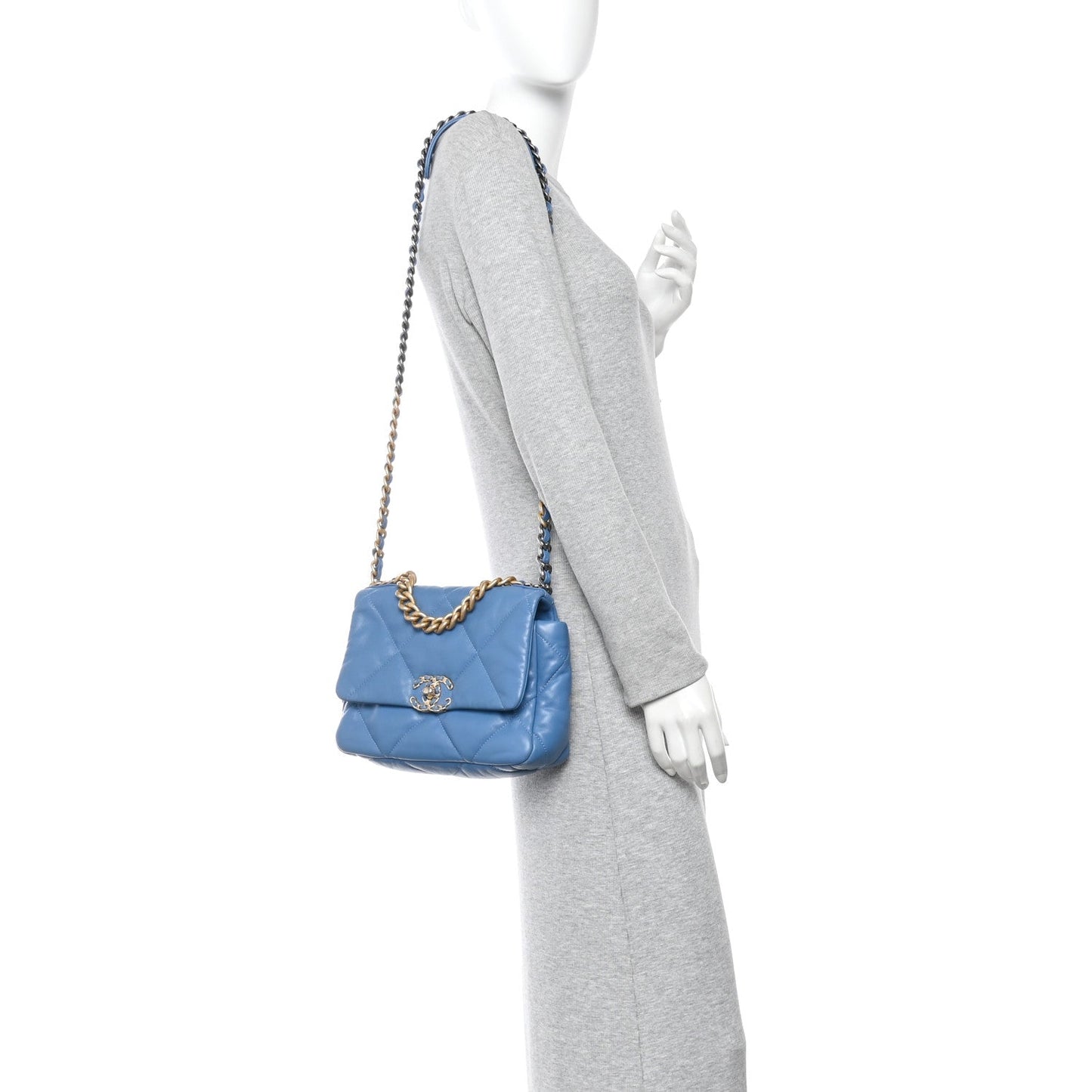 Lambskin Quilted Medium Chanel 19 Flap Blue