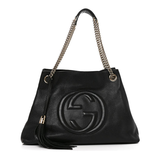 Pebbled Calfskin Medium Soho Chain Shoulder Bag Black