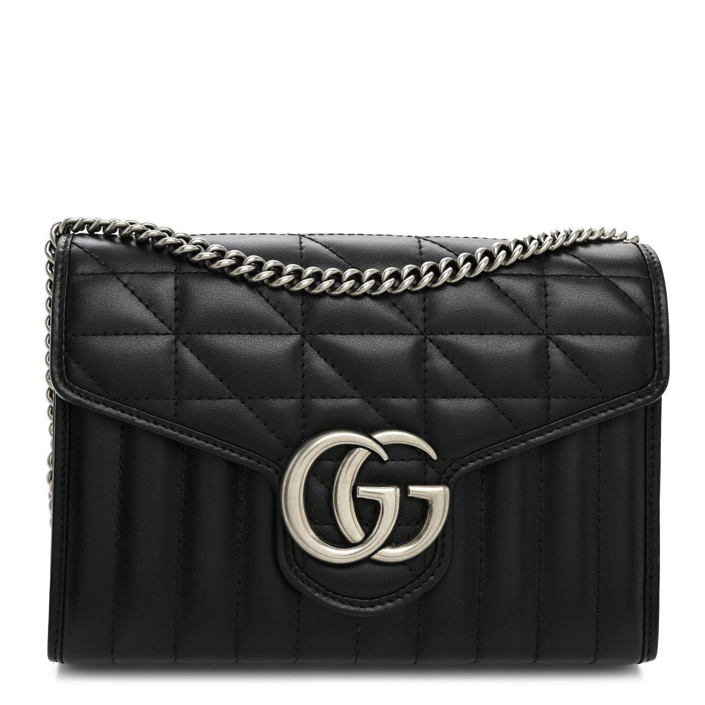 Calfskin Matelasse Aria GG Marmont Chain Wallet Black