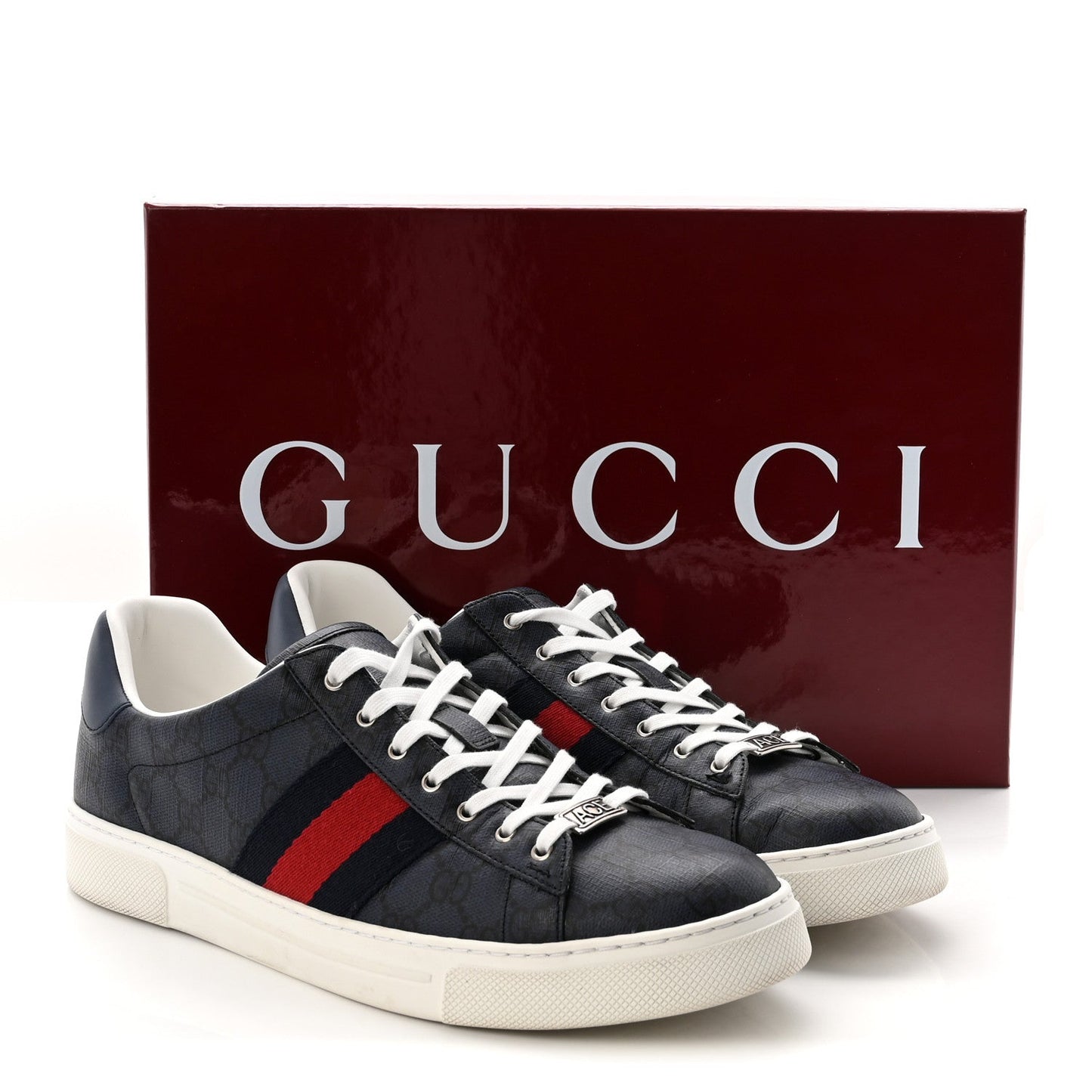 GG Supreme Monogram Web Mens New Ace Sneakers 10 Dark Blue