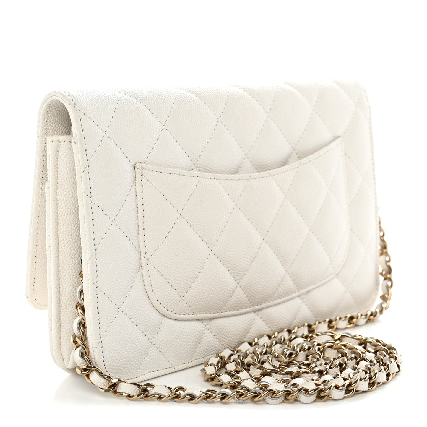 Caviar Quilted Wallet on Chain WOC White