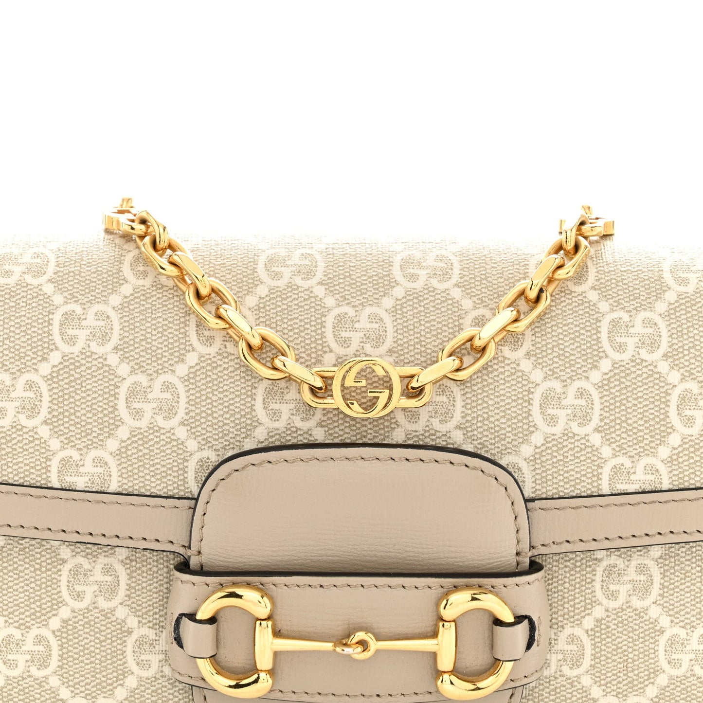GG Supreme Monogram Small Horsebit 1955 Chain Shoulder Bag Beige Mystic White