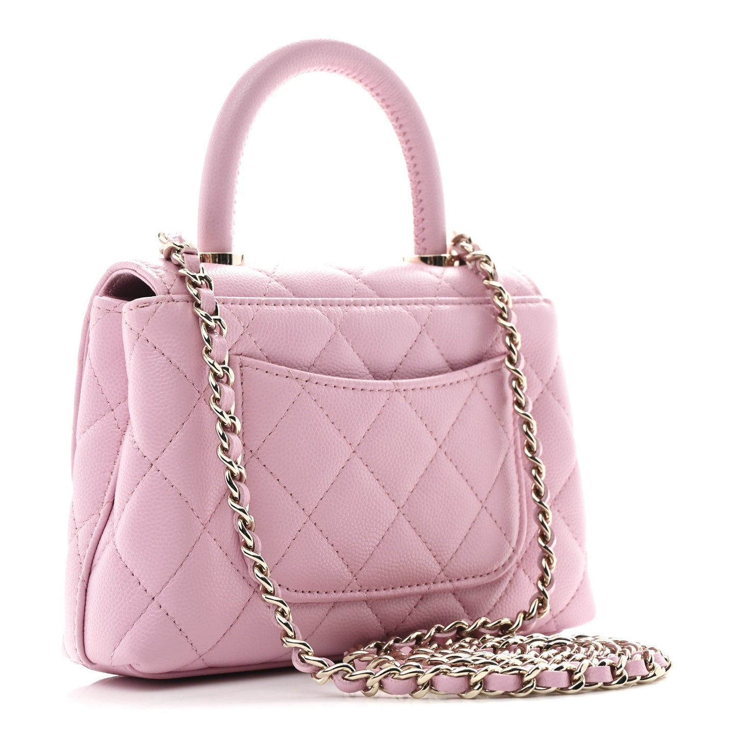 Caviar Quilted Coco Handle Clutch With Chain Pink