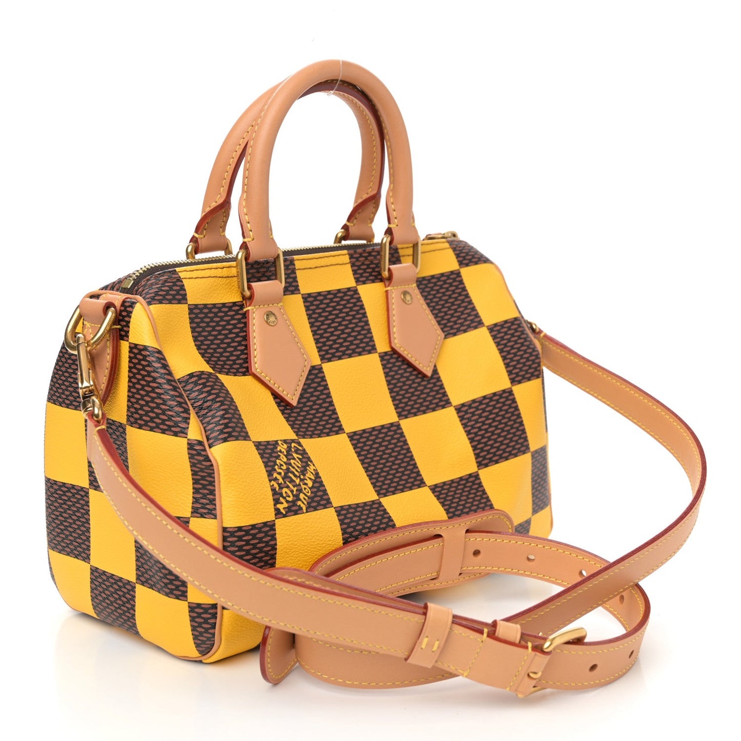 Damier Pop Speedy Bandouliere 25 Jaune Mat