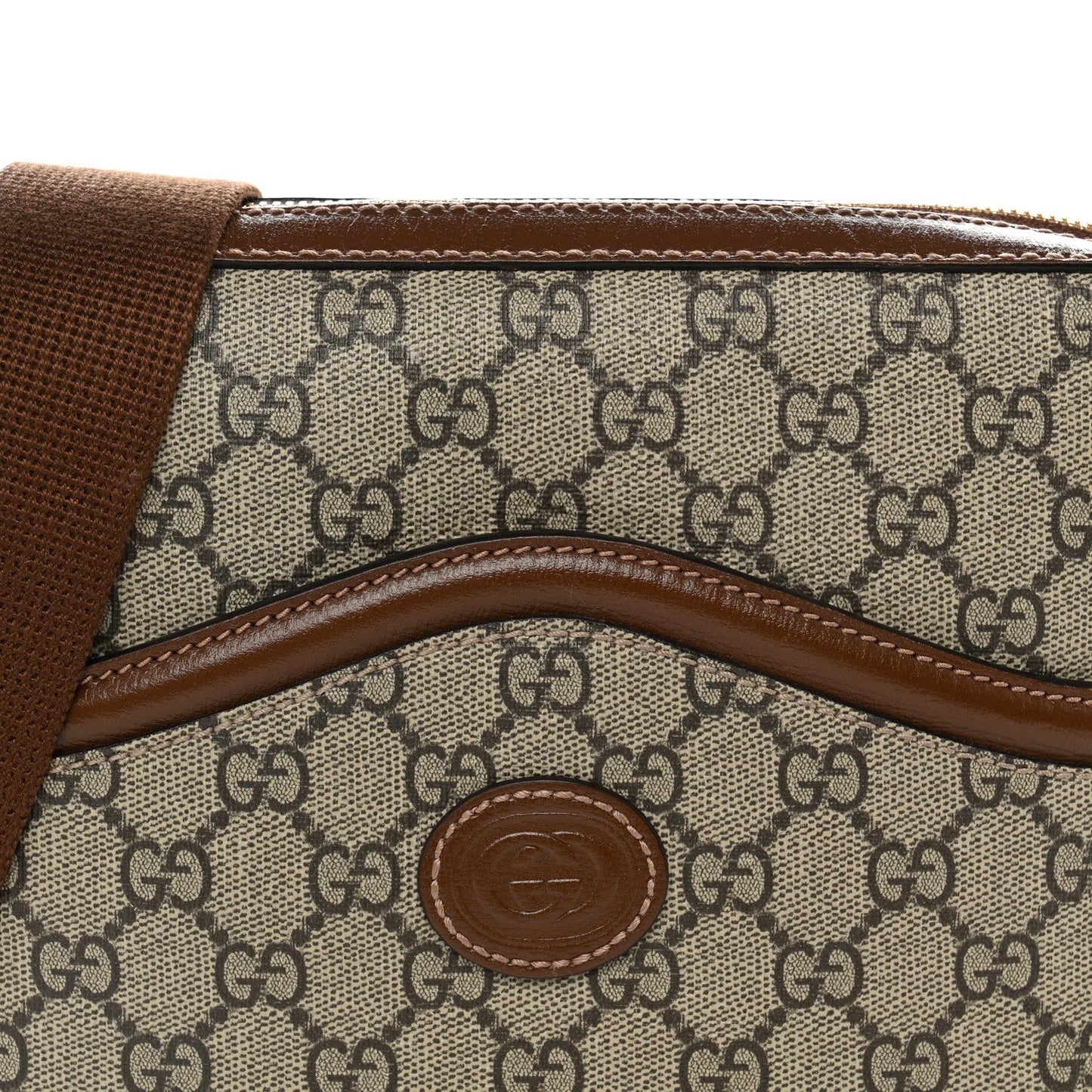 GG Supreme Monogram Azalea Calfskin Retro Interlocking G Messenger Shoulder Bag Beige Ebony Brown Sugar