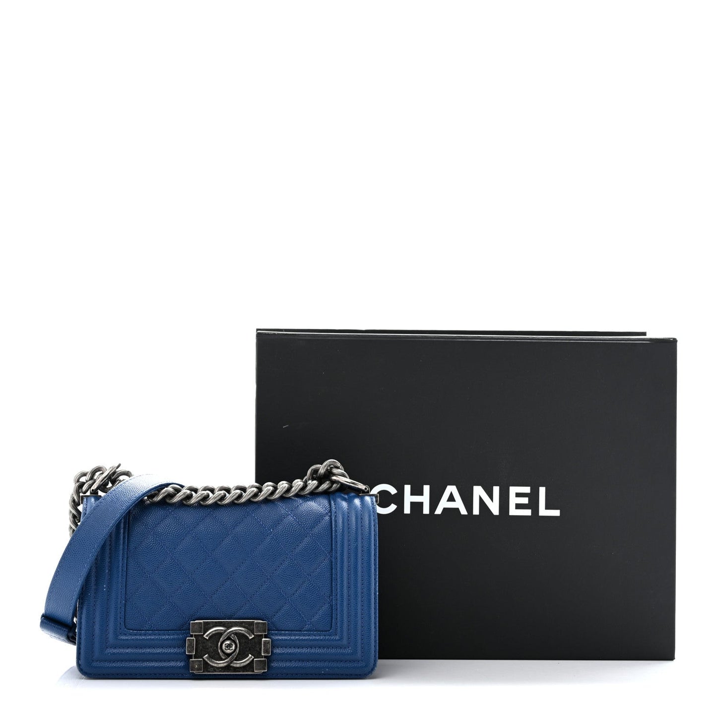 Caviar Quilted Small Boy Flap Dark Blue