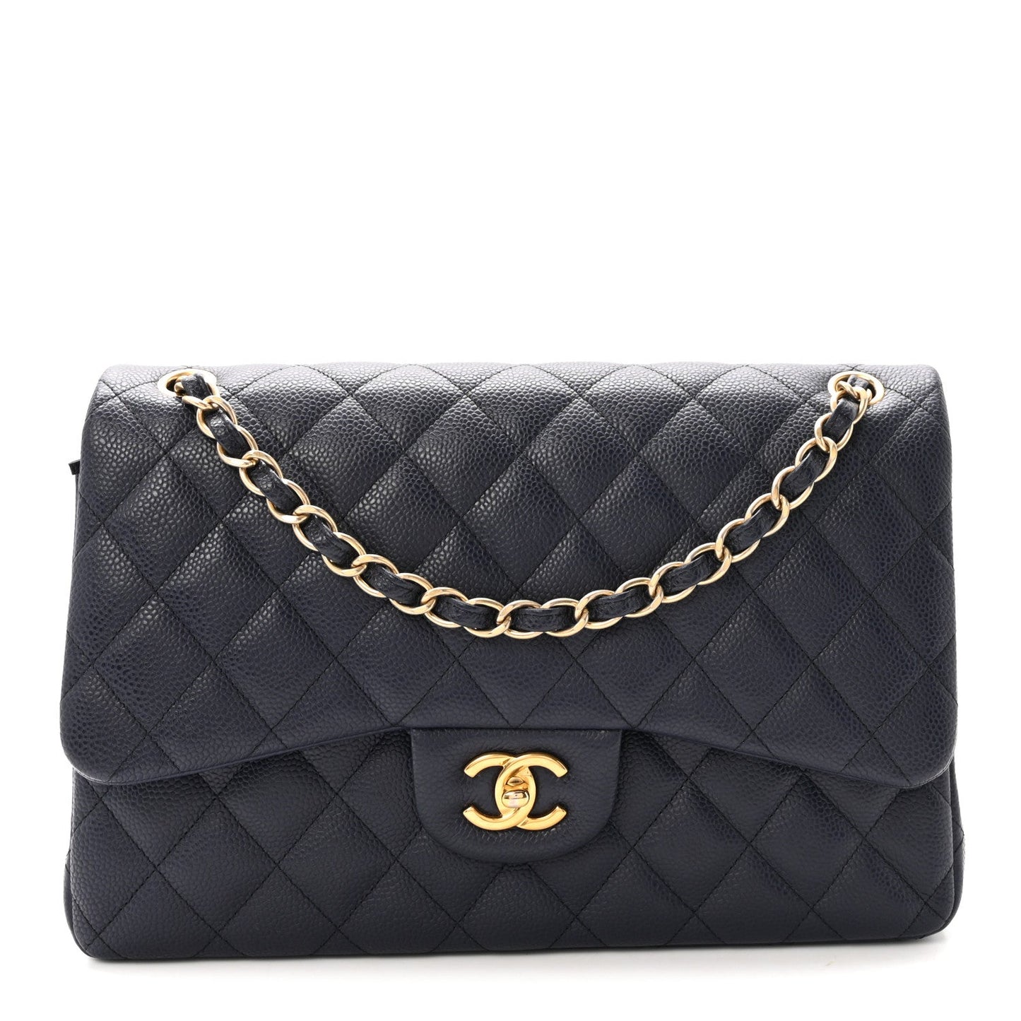 Caviar Quilted Jumbo Double Flap Navy Blue