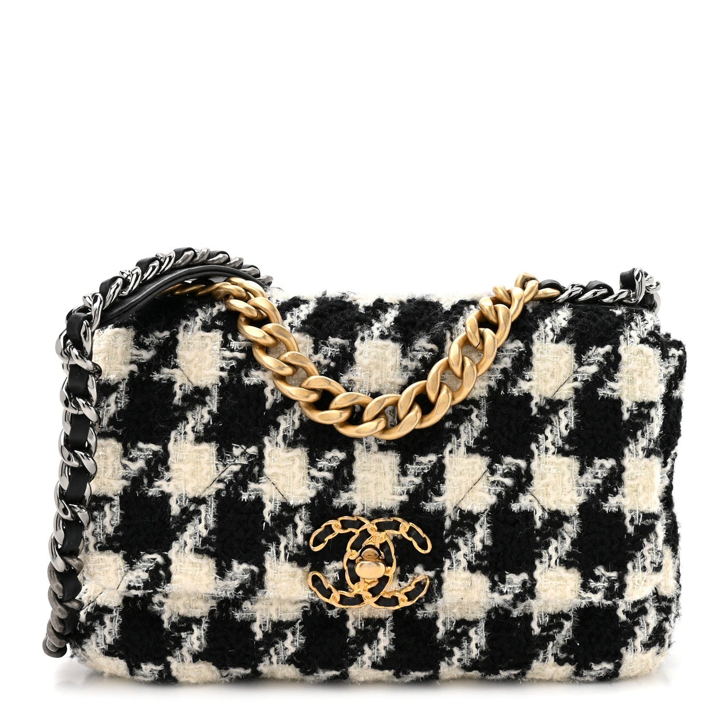 Tweed Quilted Medium Chanel 19 Flap Black Ecru White