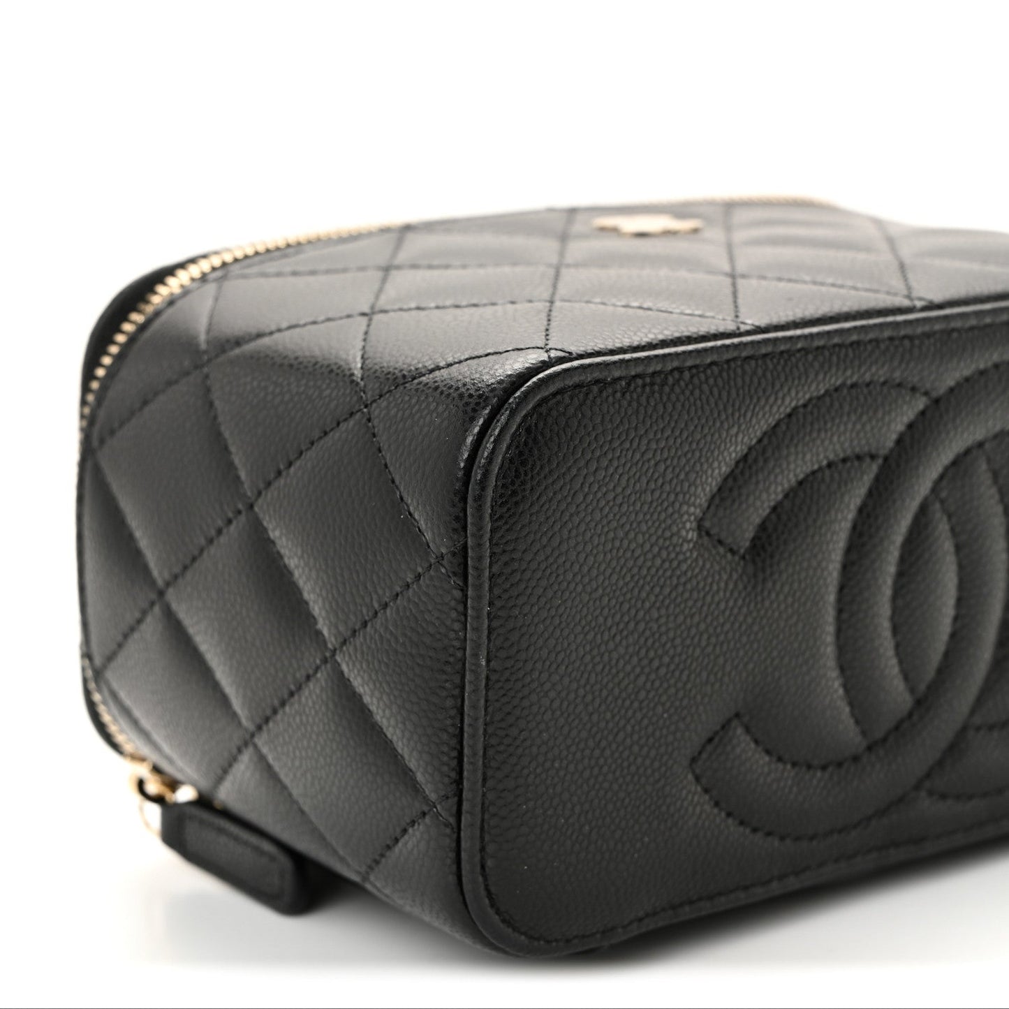 Caviar Quilted Small Vanity Case With Chain Black