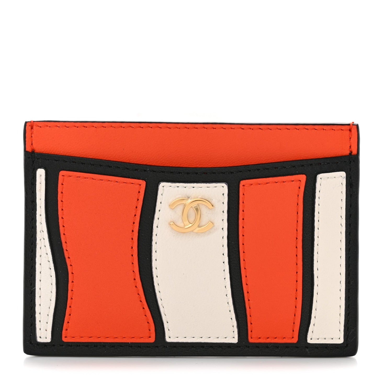 Lambskin Coco Beach Card Holder Orange White Black