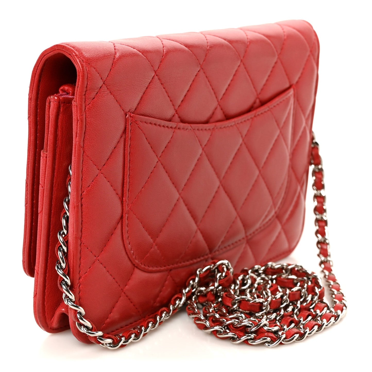 Lambskin Quilted Wallet On Chain WOC Red Pink