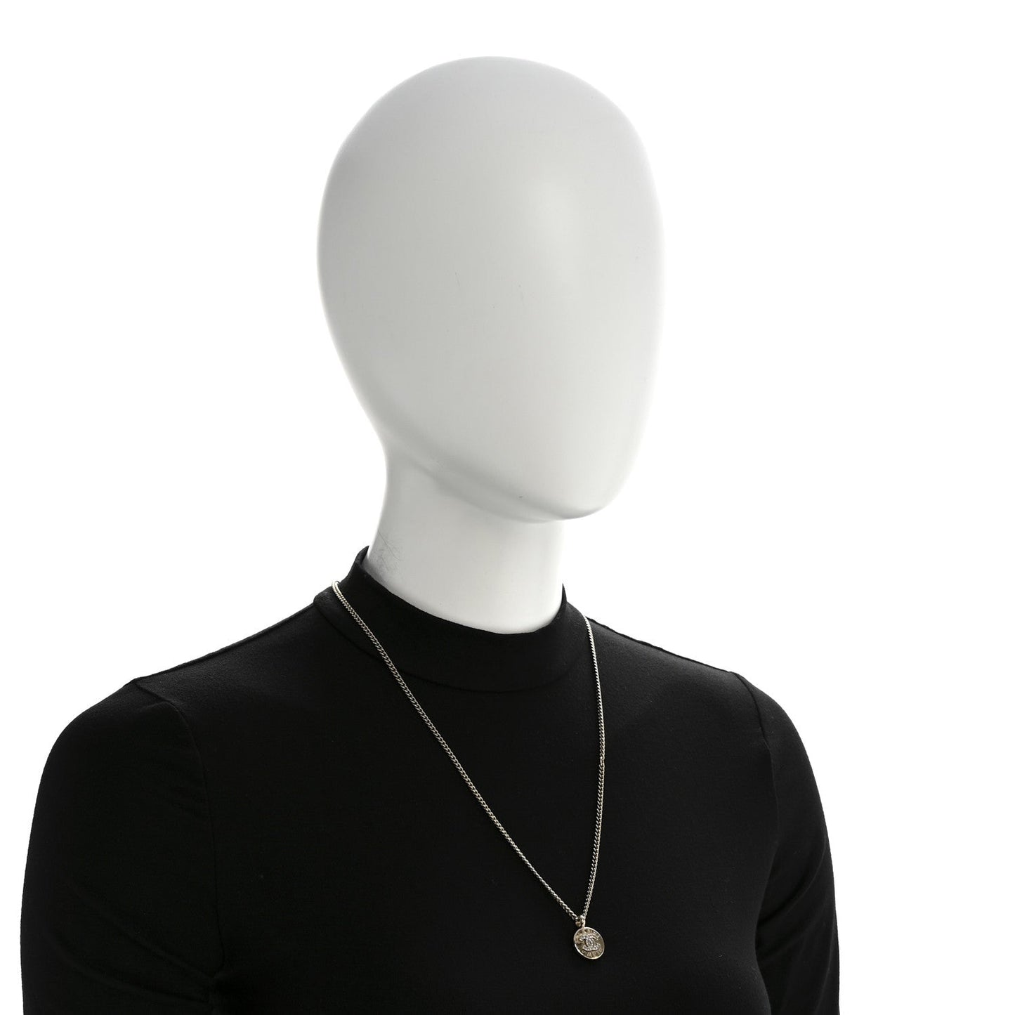 Metal Crystal CC Round Pendant Necklace Gold