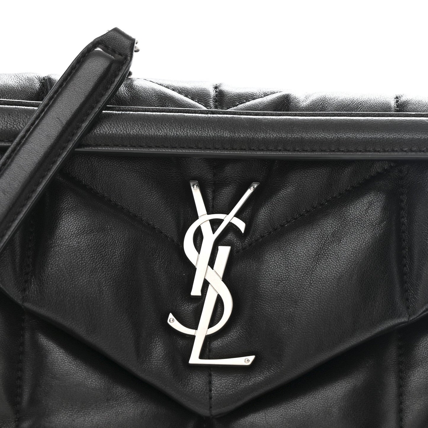 Lambskin Quilted Small Loulou Puffer Monogram Chain Satchel Black