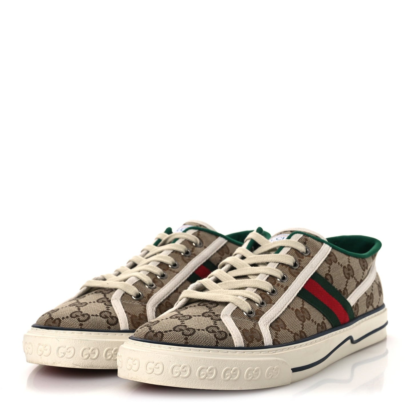GG Monogram Web Mens 1977 Tennis Sneakers 9 Beige Ebony Mystic White Vert