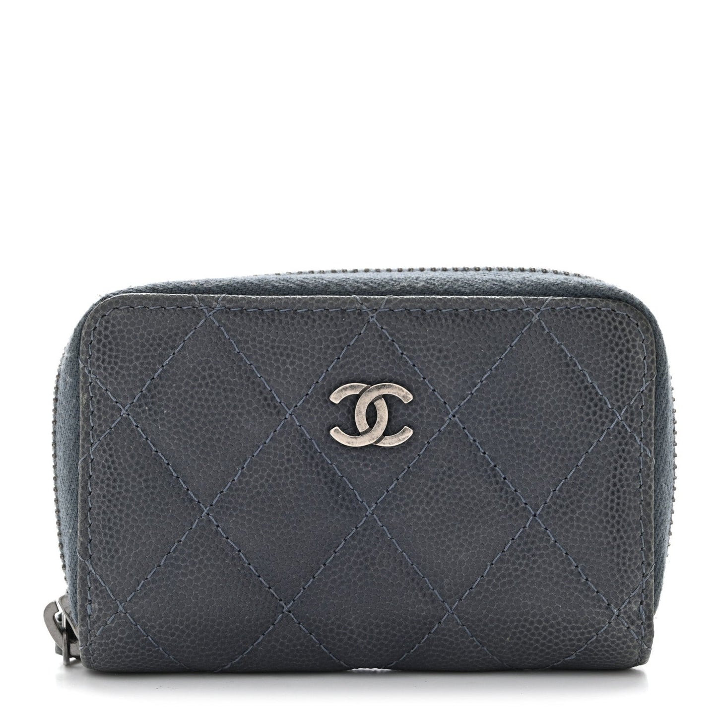 Caviar Quilted Zip Around Coin Purse Wallet Dark Blue
