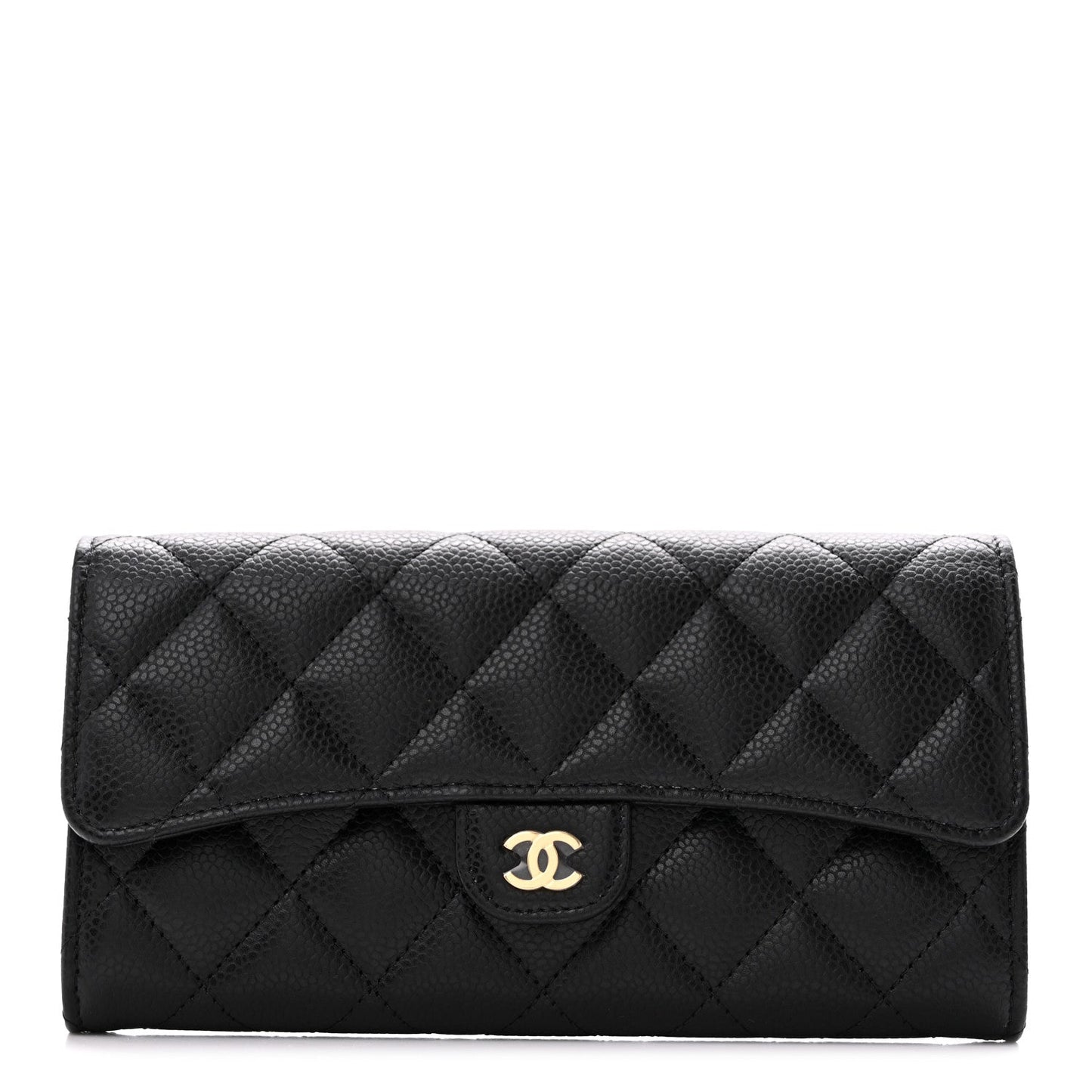 Caviar Quilted Large Gusset Flap Wallet Black