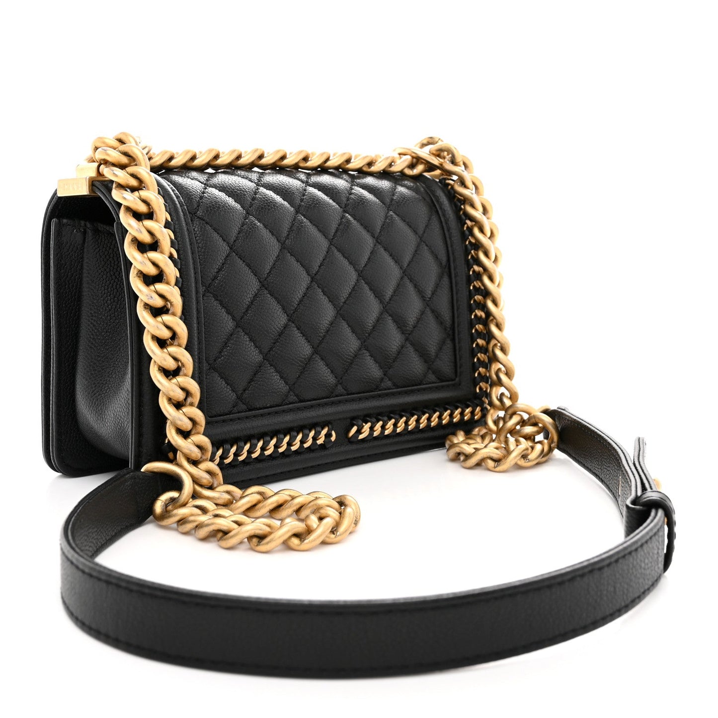 Caviar Quilted Small Chain Around Boy Flap Black