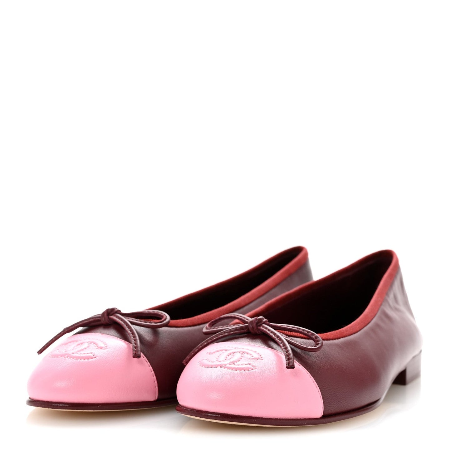 Lambskin Cap Toe CC Ballerina Flats 36 Burgundy Pink