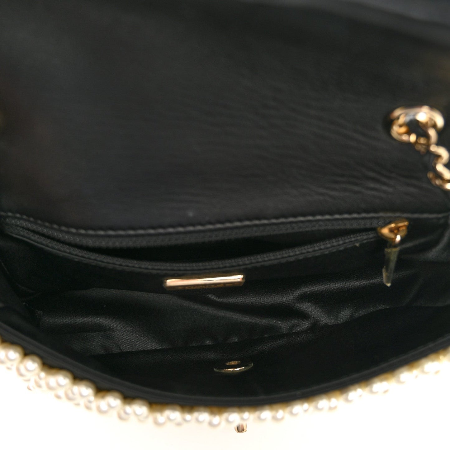 Satin Lambskin Pearl On Mini Rectangular Flap Black