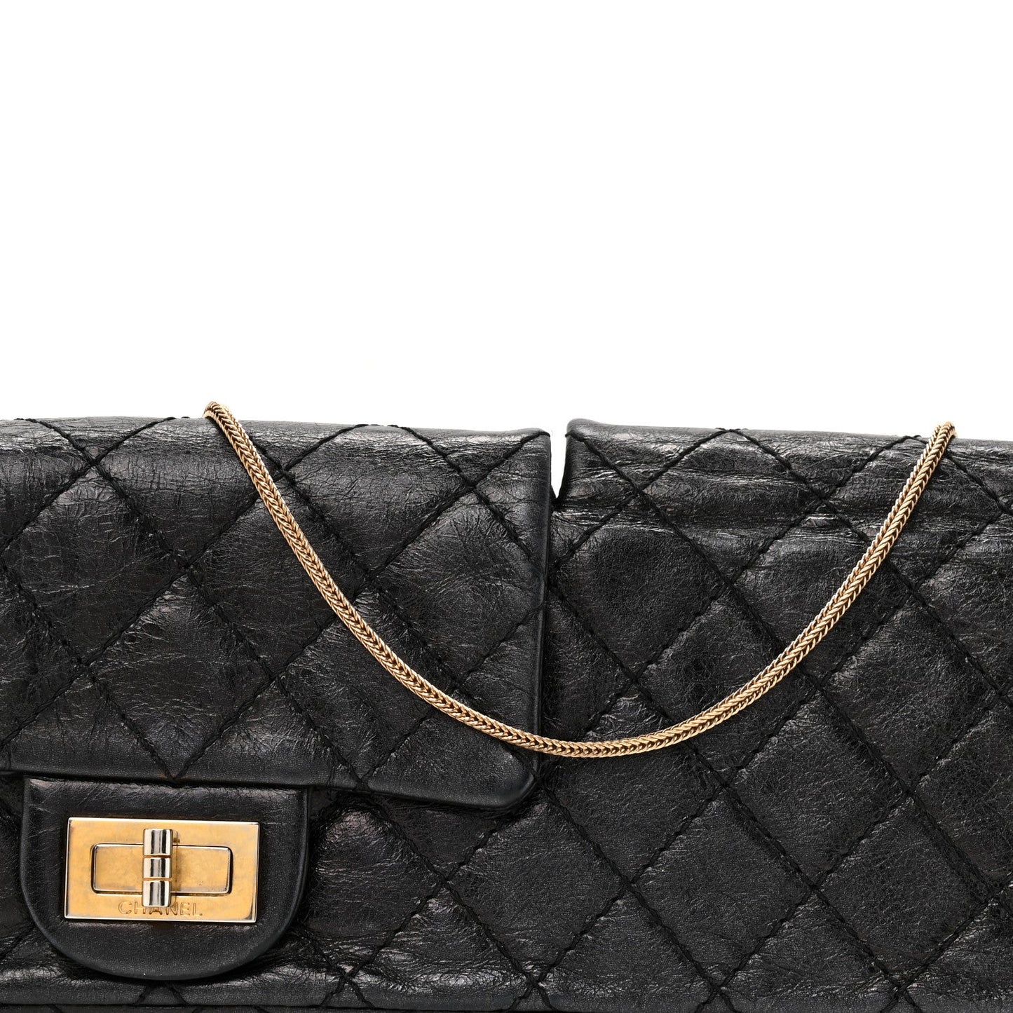 Glazed Calfskin Quilted Reissue Double Flap Clutch Black
