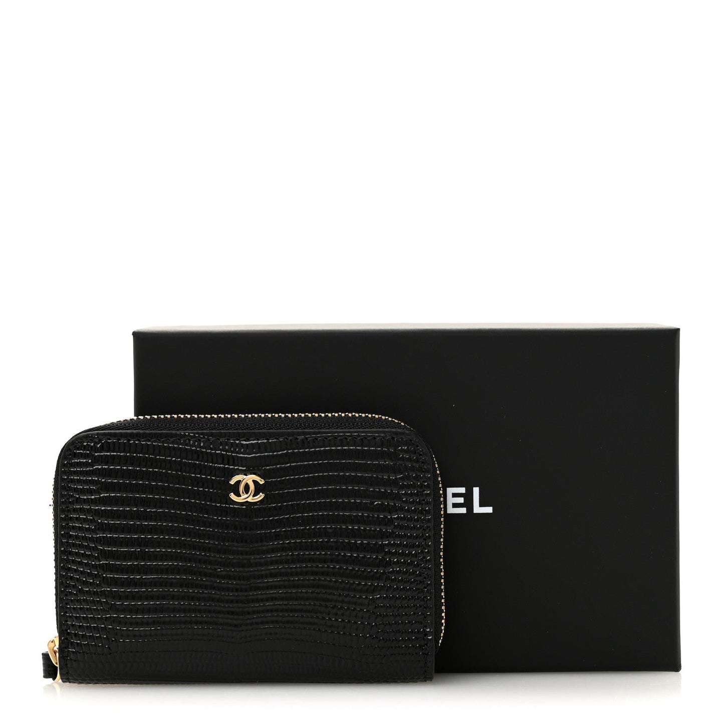 Calfskin Lizard Embossed Crococo Coin Purse Black