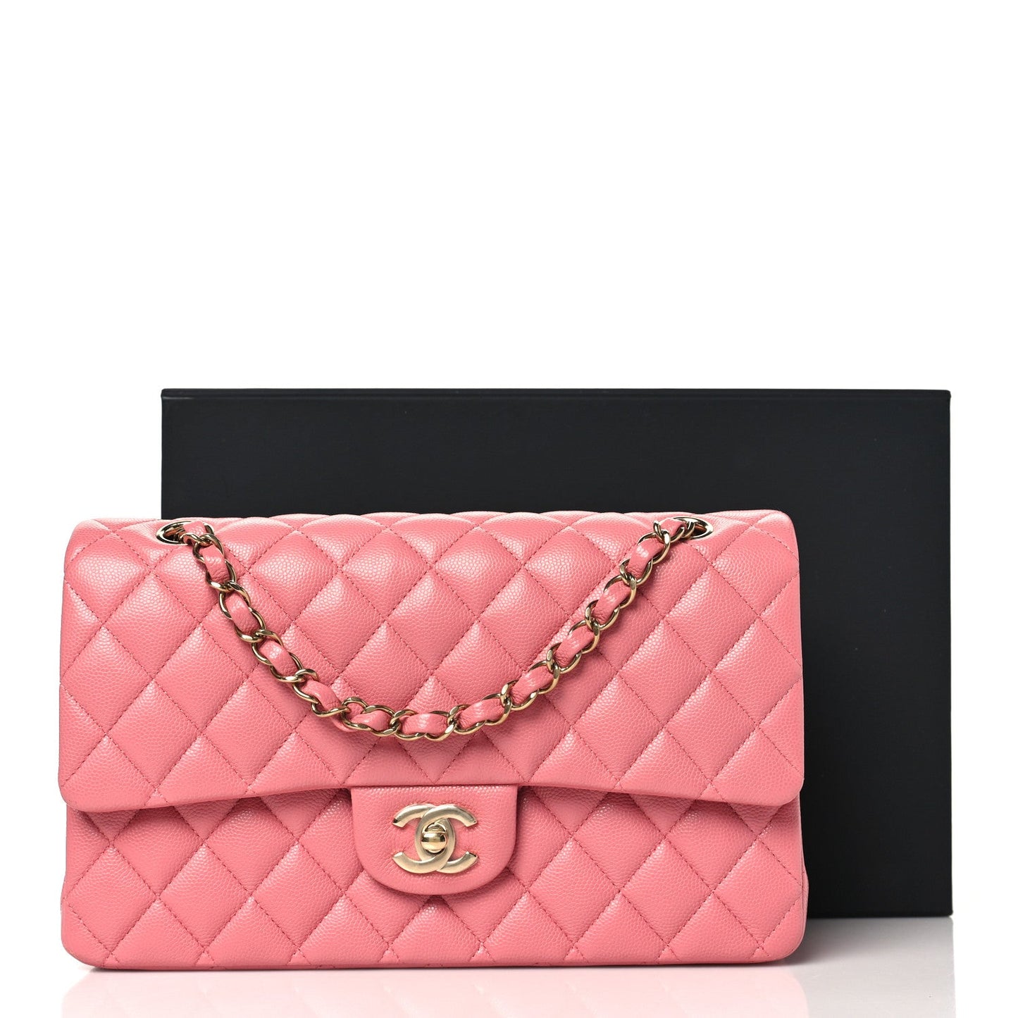 Caviar Quilted Medium Double Flap Pink