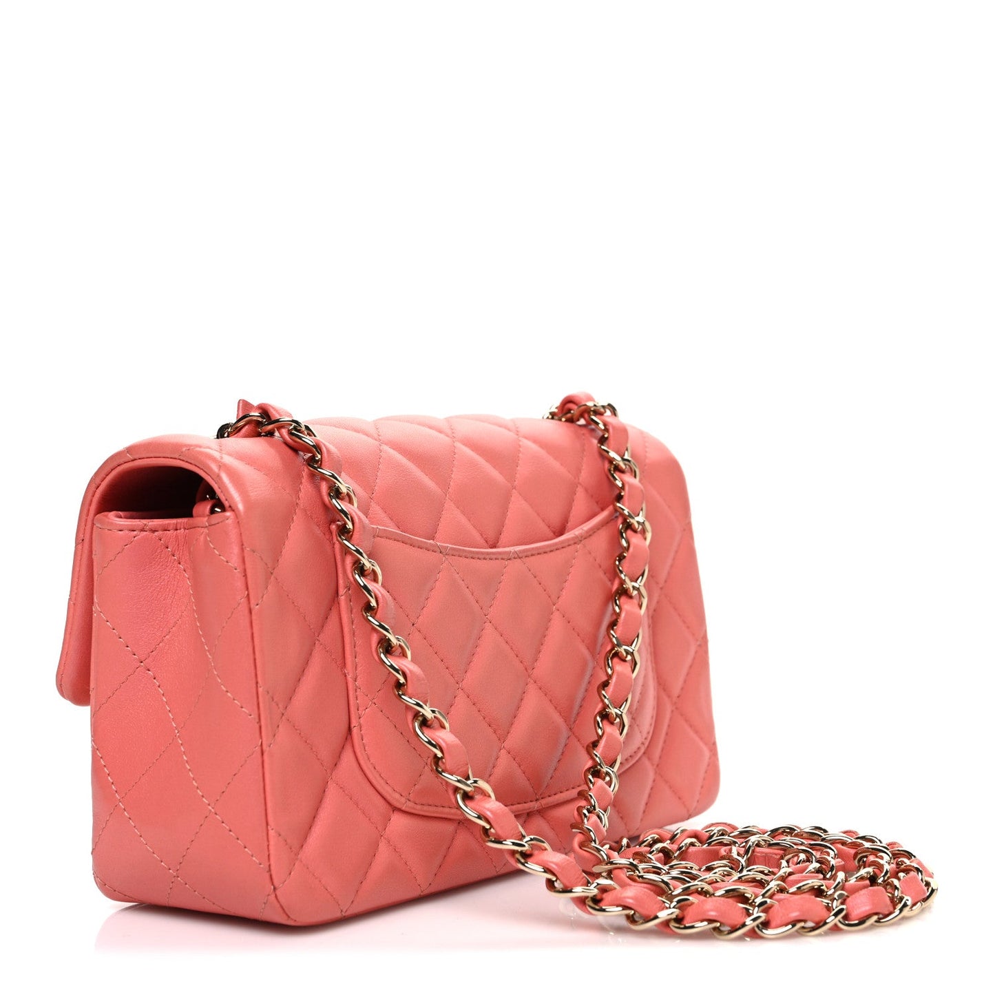 Iridescent Lambskin Quilted Mini Rectangular Flap Pink