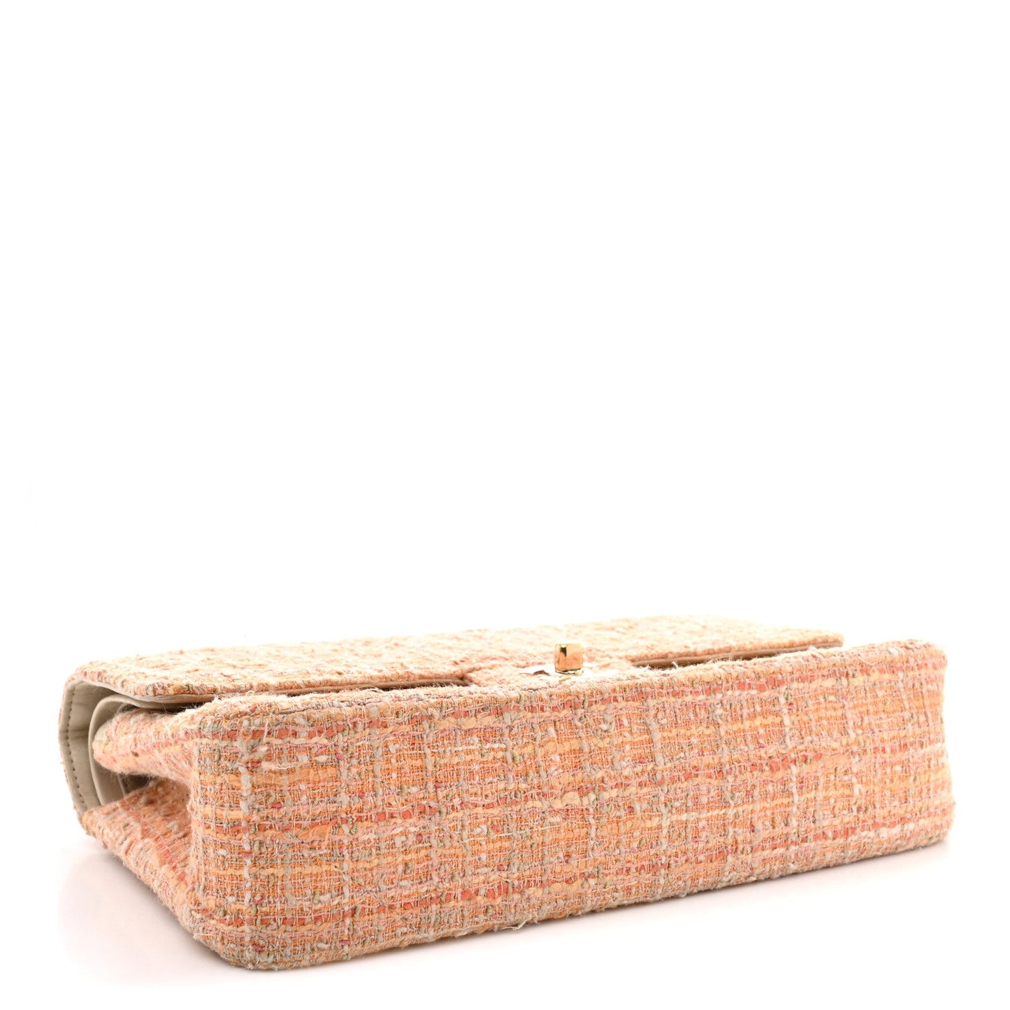 Tweed Quilted Medium Double Flap Orange Beige Multicolor
