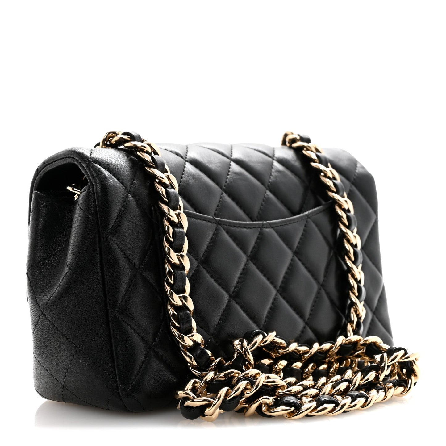 Lambskin Quilted Mini Coco Charms Rectangular Flap Black