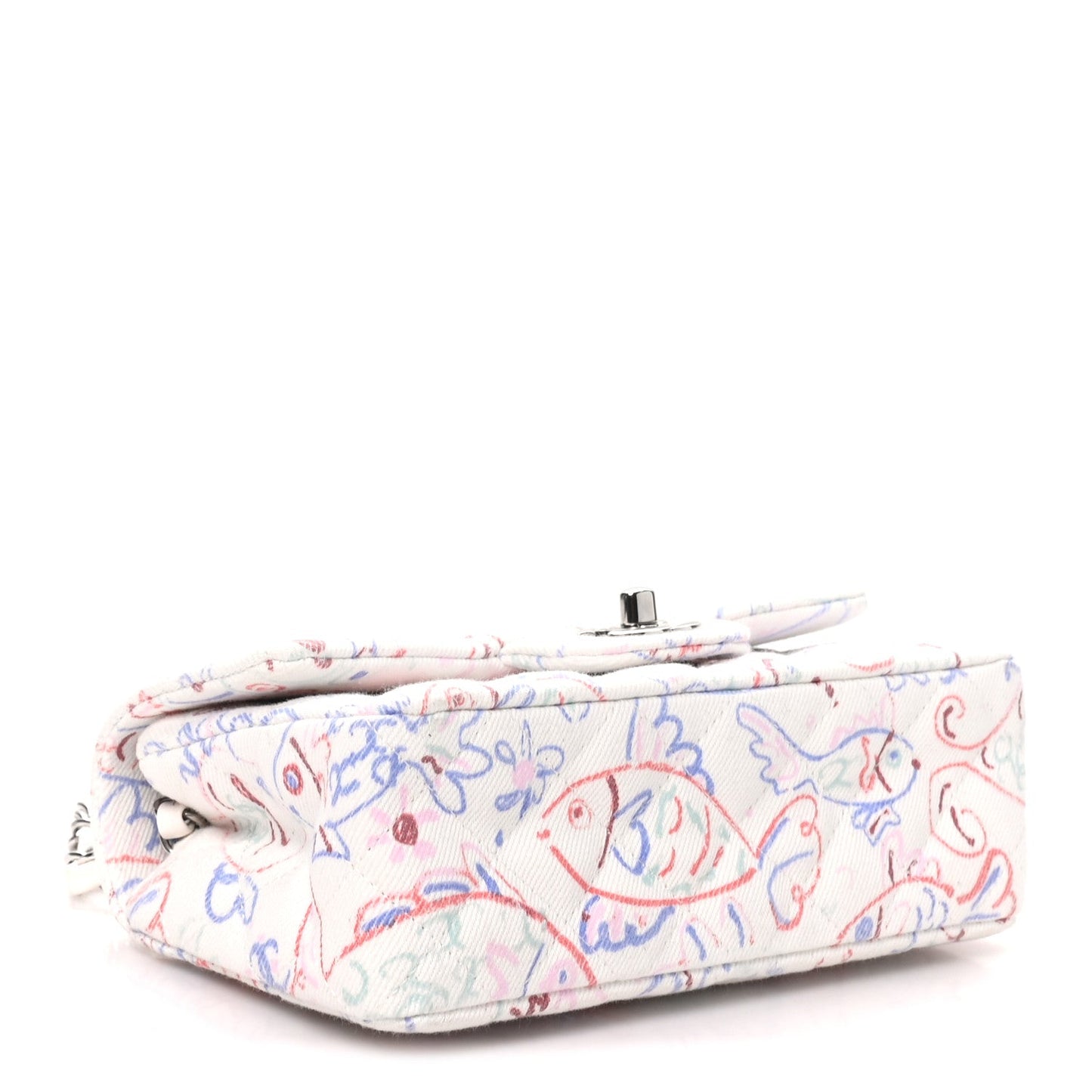 Denim Printed Fish Quilted Mini Rectangular Flap White Multicolor