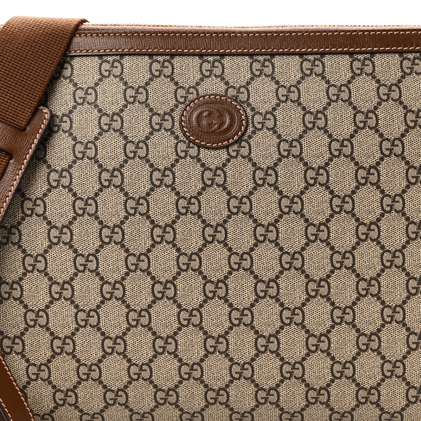 GG Supreme Monogram Azalea Calfskin Retro Interlocking G Wristlet Messenger Bag Beige Ebony Brown Sugar