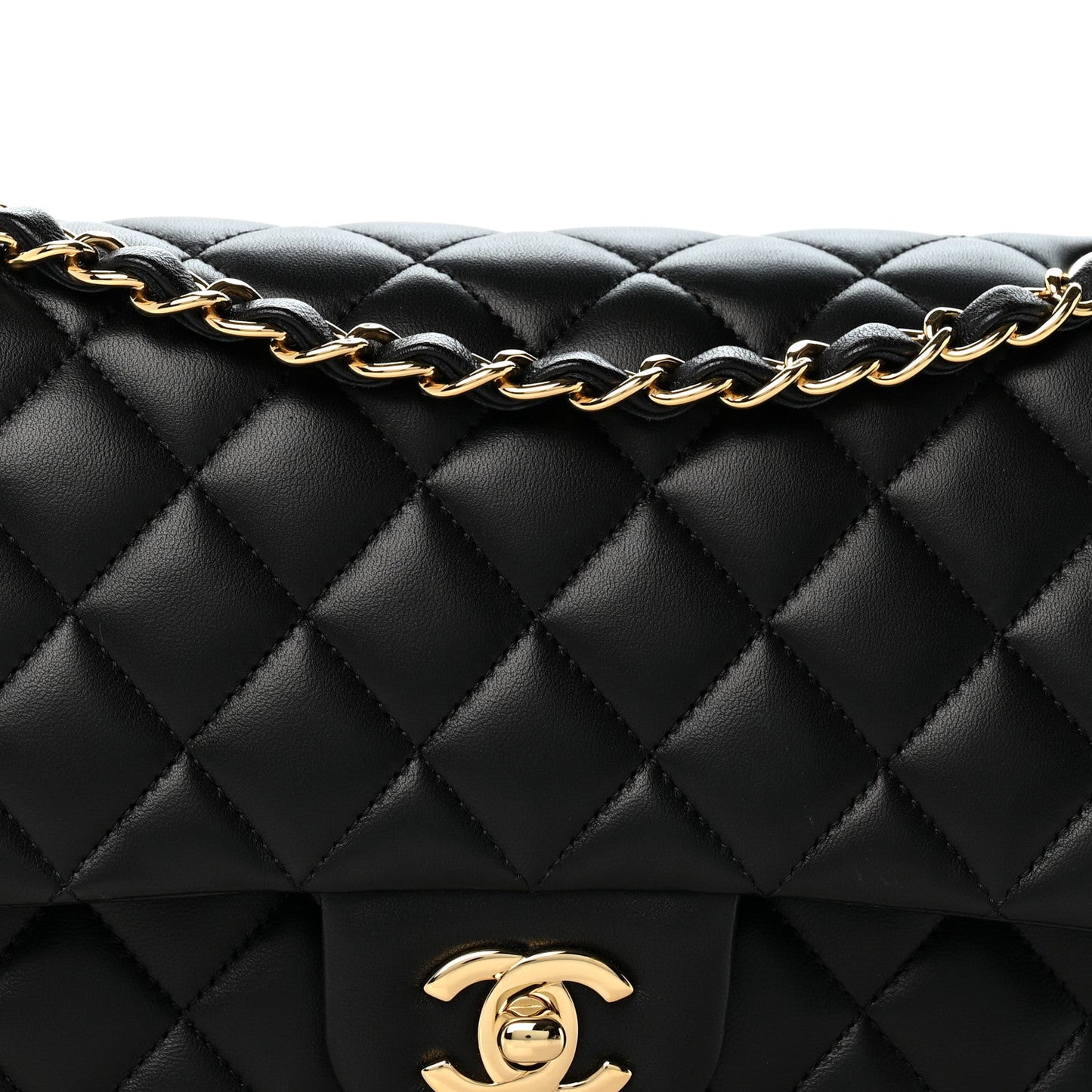 Lambskin Quilted Medium Double Flap Black