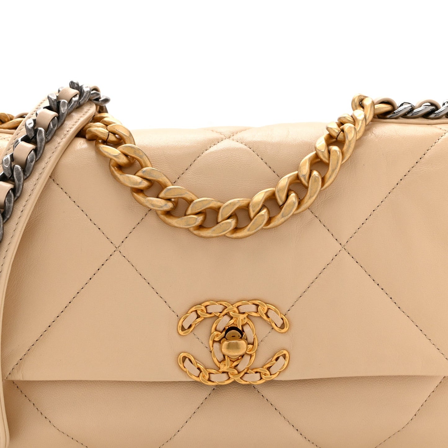 Lambskin Quilted Medium Chanel 19 Flap Light Beige