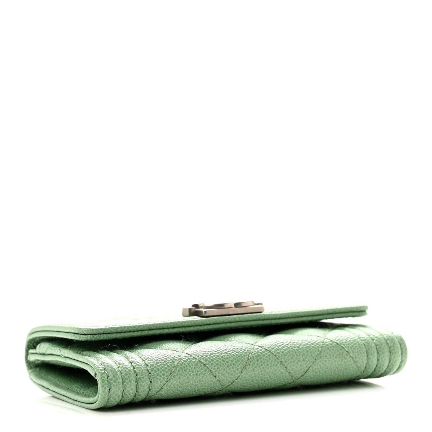 Caviar Quilted Boy Flap Card Holder Light Green