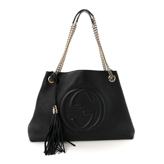 Pebbled Calfskin Medium Soho Chain Shoulder Bag Black