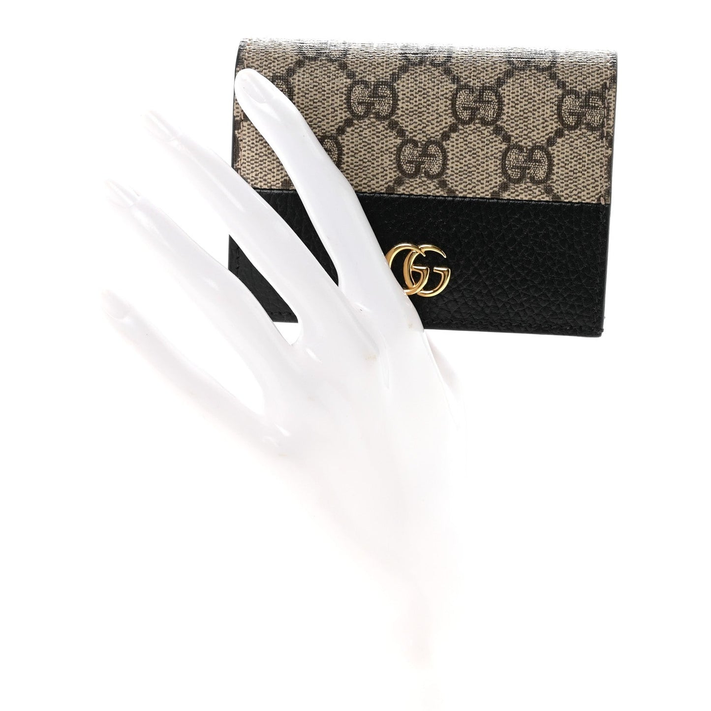 Dollar Calfskin GG Supreme Monogram GG Marmont Card Case Black Beige Ebony