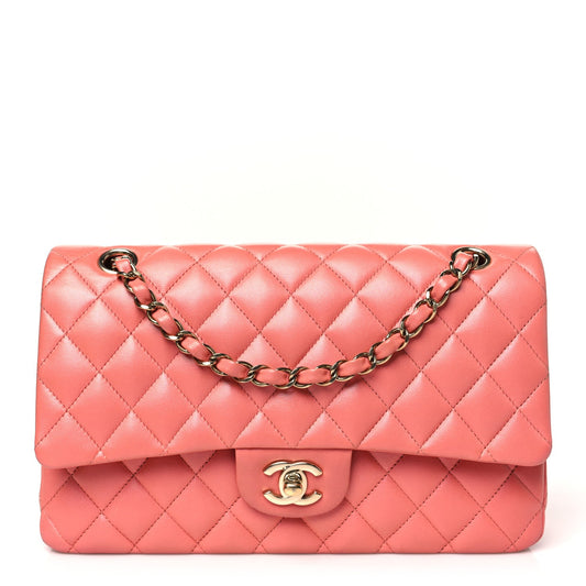Iridescent Lambskin Quilted Medium Double Flap Pink